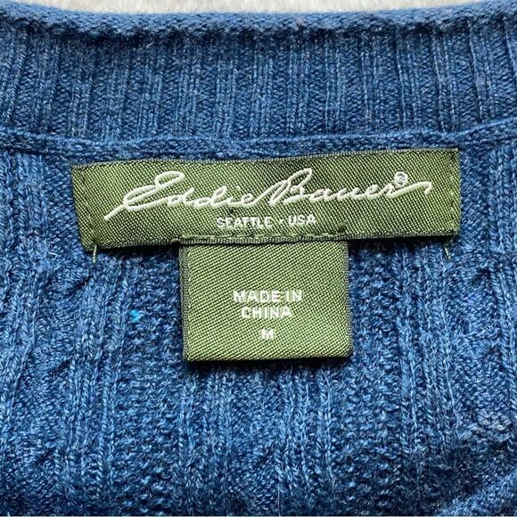 Eddie Bauer Blue Cable Knit Cardigan Sweater Size Medium - Picture 3 of 10